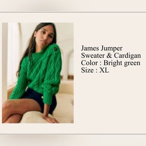 Sézane Bright Green Cable Knit Sweater